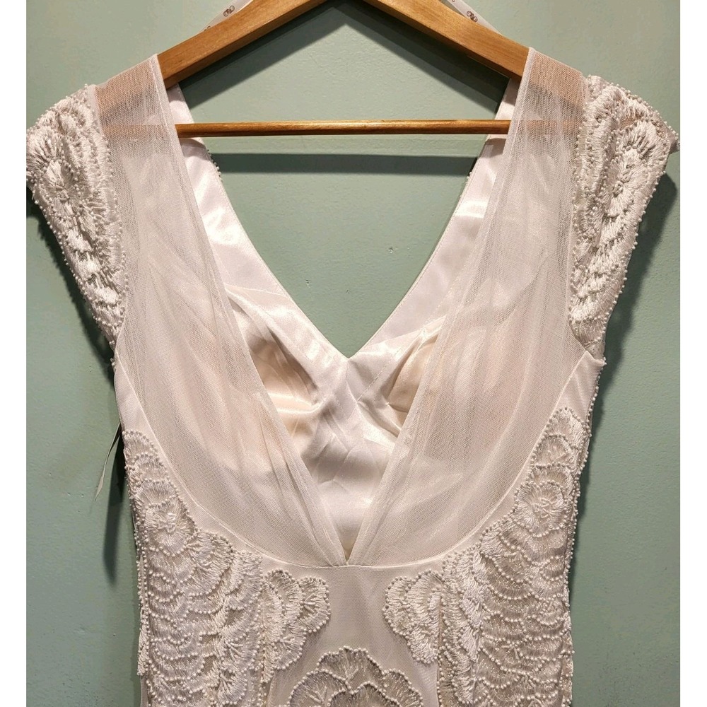 New Sue Wong Nocturne Ivory White Floral Beaded Backless Cap Sleeve Dress Sz 8 - Picture 8 of 11
